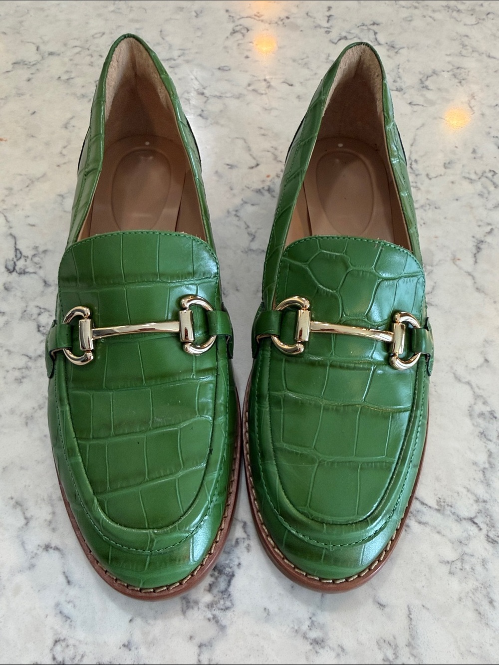 ANTONIO MELANI Green Croc-Embossed Loafers with Gold Hardware